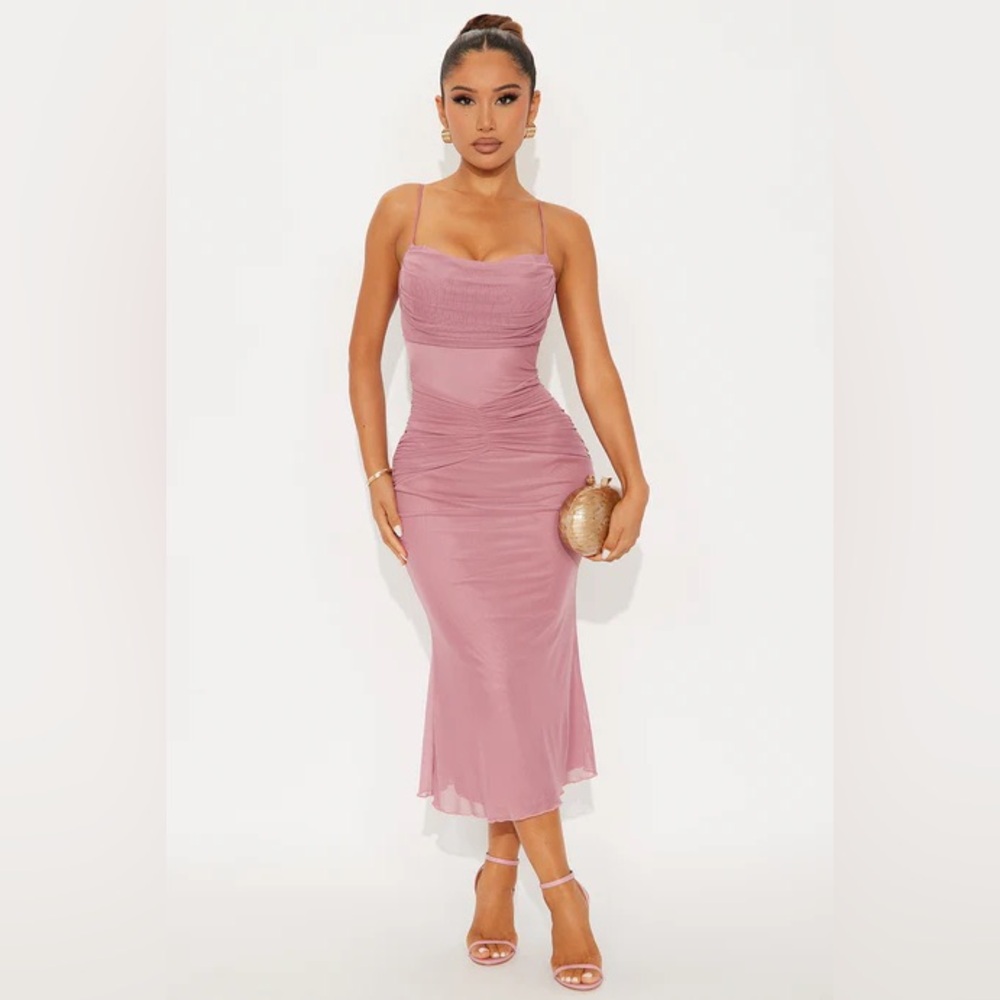 Fashion Nova Dusty Rose Spaghetti-Strap Ruched Midi Dress